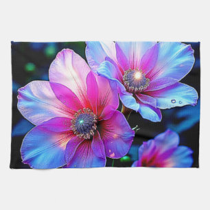 Neon Bloom Flower Magic Glow Design Kökshandduk