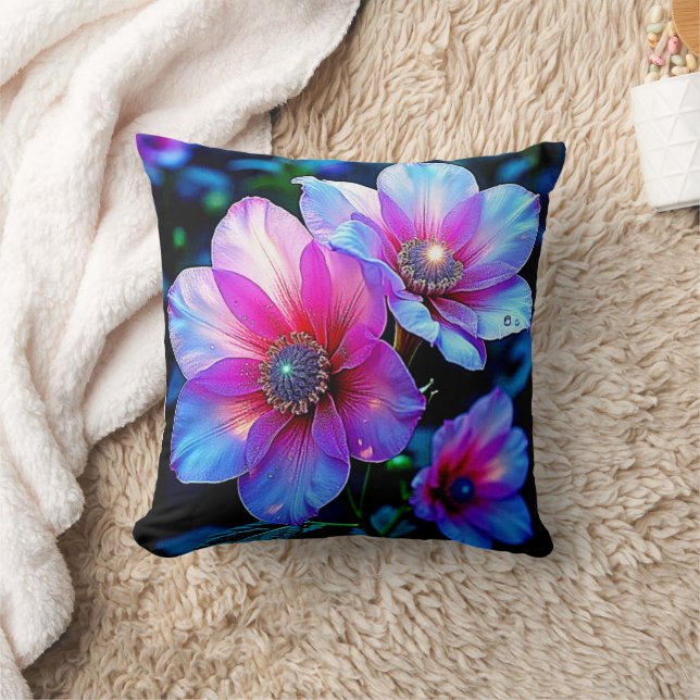 Neon Bloom Flower Magic Glow Design Kudde (Filt)