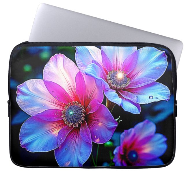 Neon Bloom Flower Magic Glow Design Laptop Fodral (Framsidan)