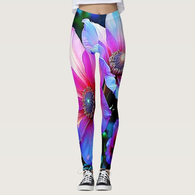 Neon Bloom Flower Magic Glow Design Leggings (Framsida)