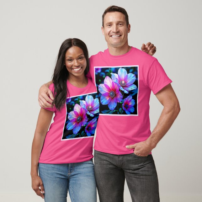 Neon Bloom Flower Magic Glow Design T Shirt (Unisex)