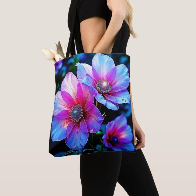Neon Bloom Flower Magic Glow Design Tygkasse (Närbild)