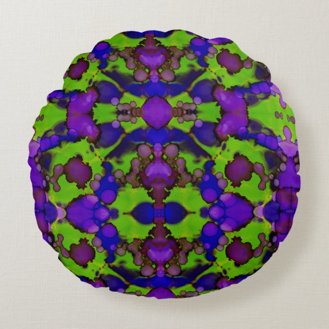 Neon Bloomstorm Rund Kudde (Framsidan)