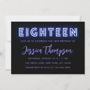 Neon Blue 18:e födelsedagsinbjudan Inbjudningar