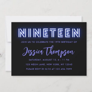 Neon Blue 19:e födelsedagsinbjudan Inbjudningar