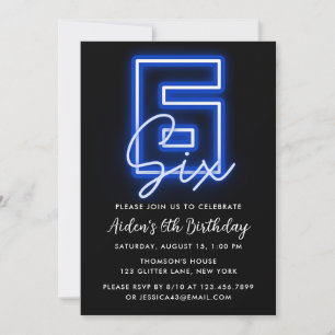 Neon Blue 6e Birthday bjudande Inbjudningar