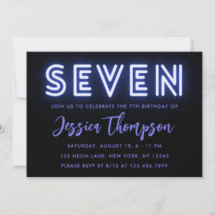 Neon Blue 7:e Birthday bjudande Inbjudningar