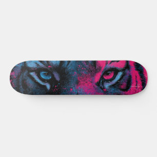 Neon Blue and Rosa Close of Tiger Ögon Mini Skateboard Bräda 18,5 Cm