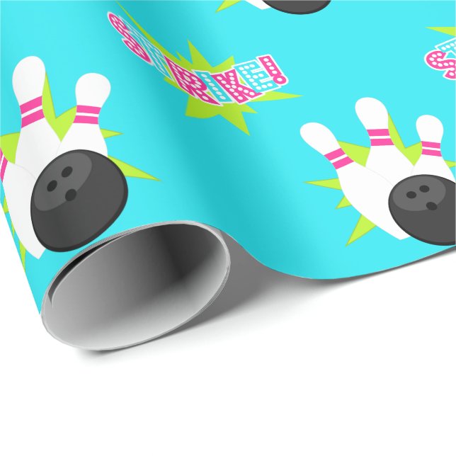 Neon Blue Bowling Wrapping Papper Presentpapper (Rullad Hörn)
