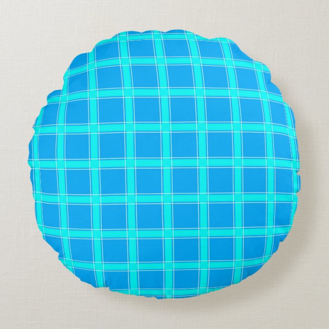 Neon Blue bright Kontrollerad mönster Rund Kudde (Framsidan)