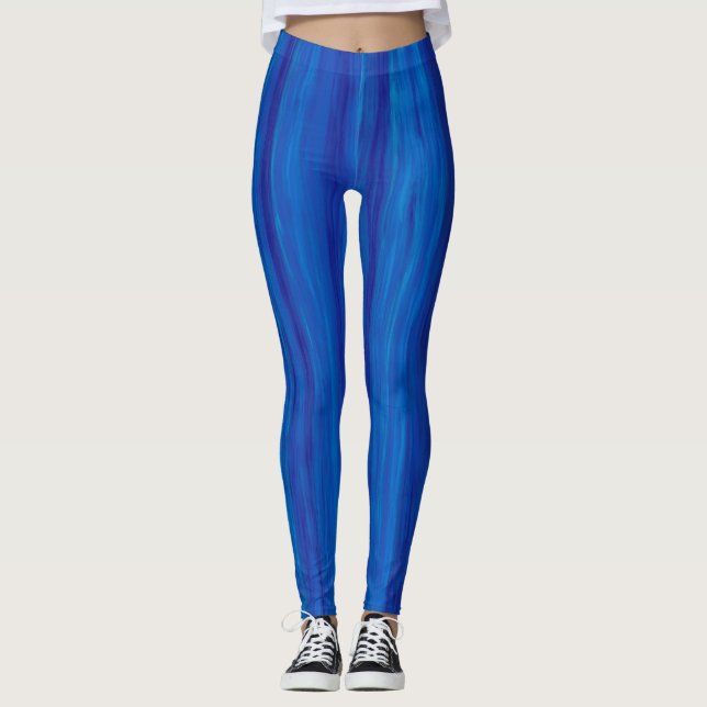 Neon Blue Digital Abstrakt Painting Mönster Leggings (Framsida)