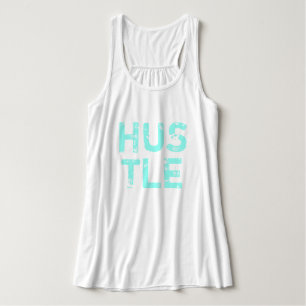 Neon Blue Distress Lettering "Hustle Workout" Linne Med Racerback