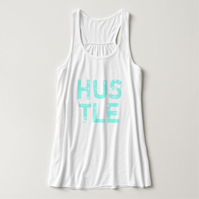 Neon Blue Distress Lettering "Hustle Workout" Linne Med Racerback (Design framsida)