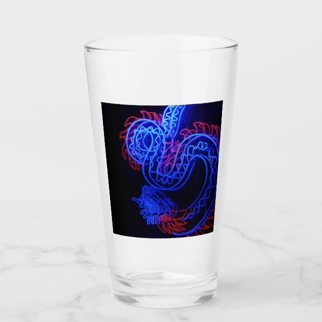 Neon Blue Dragon Black Background Bright Glaskopp (Framsida)