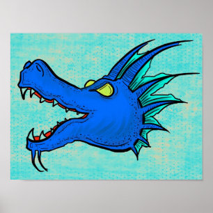 Neon Blue Dron Art head poster
