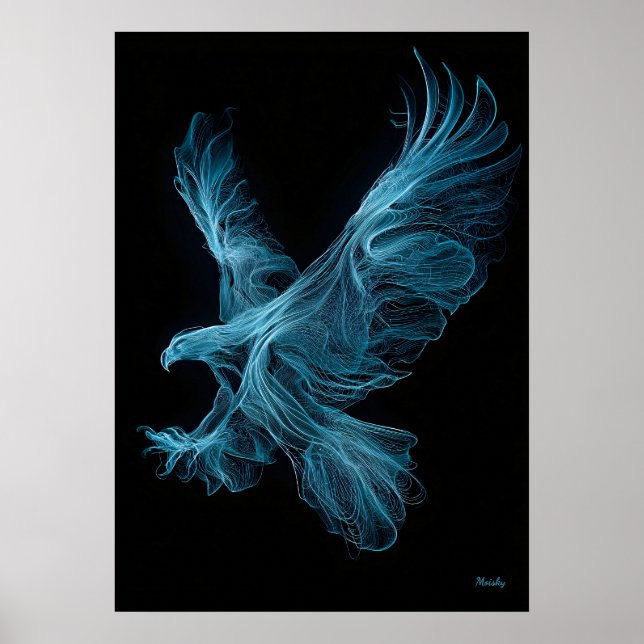 Neon Blue Eagle Futuristic Filament Wall Art Poster (Framsidan)