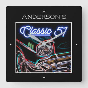 Neon Blue Effect Chevy Classic 1957 bil oavsett Na Fyrkantig Klocka