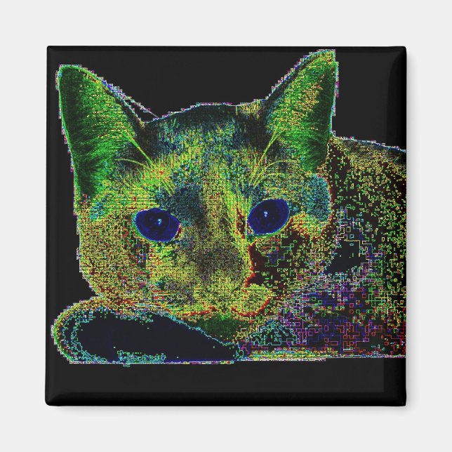 Neon Blue Eyed Cat Magnet (Framsidan)