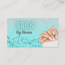 Neon Blue Glitter Glam Nail Salon Affärskort