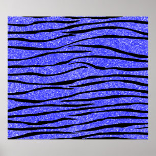 Neon blue glitter zebra ränder poster
