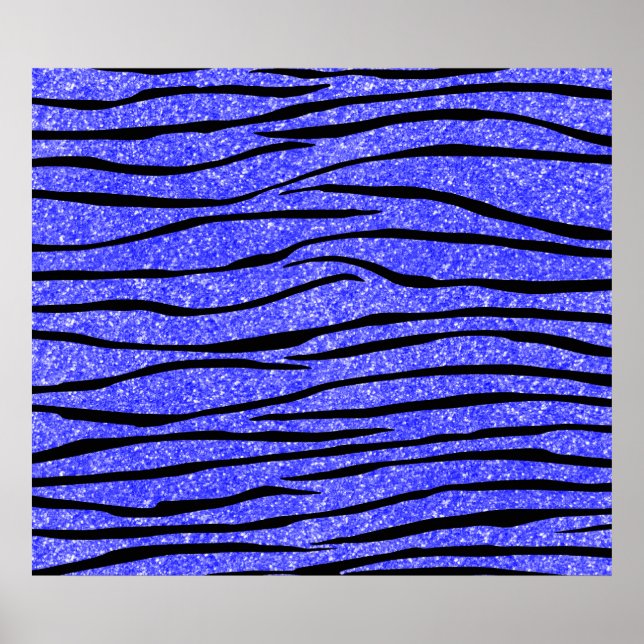 Neon blue glitter zebra ränder poster (Framsidan)