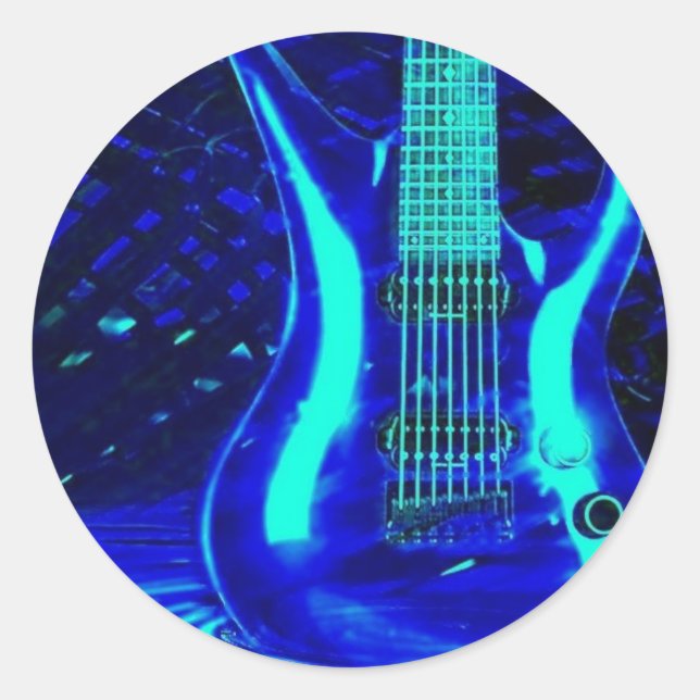 Neon blue guitar runt klistermärke (Framsida)