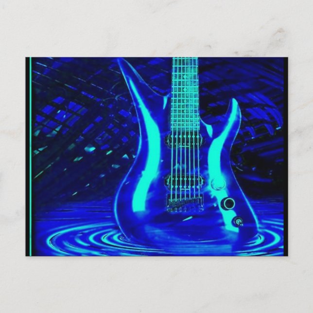 Neon blue guitar vykort (Framsida)