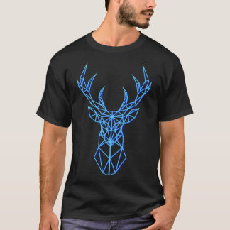 Neon Blue Hjort Head - Geometric Polygon Antlers P T Shirt