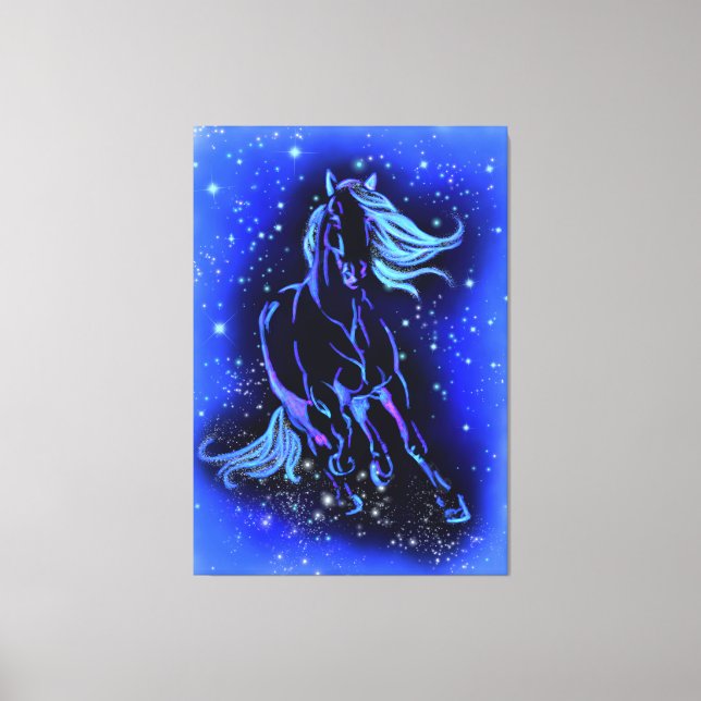 Neon Blue Horse på måndagskväll  Canvastryck (Framsida)