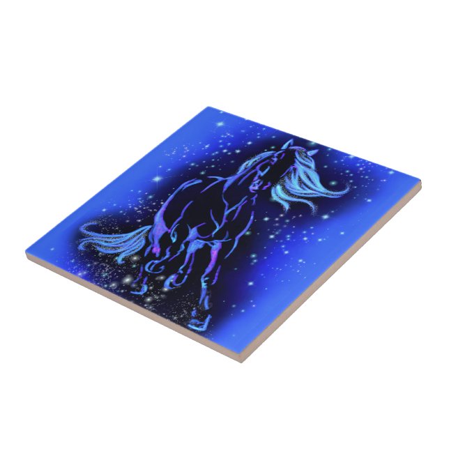 Neon Blue Horse på måndagskväll Kakelplatta (Sidan)