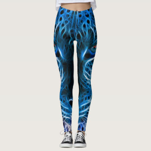 Neon Blue Leopard Print Leggings & Yoga Byxor