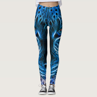 Neon Blue Leopard Print Leggings & Yoga Byxor