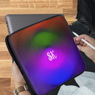 Neon Blue, Lila, Grönt och Orange Monogram Laptop Fodral