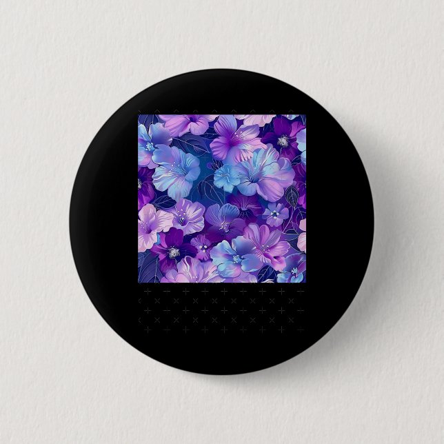 Neon Blue Lila Sparkling Flower Mönster - Whimsi Knapp (Framsida)