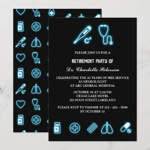 Neon Blue Medical Inslag Doktor Pension Party Inbjudningar