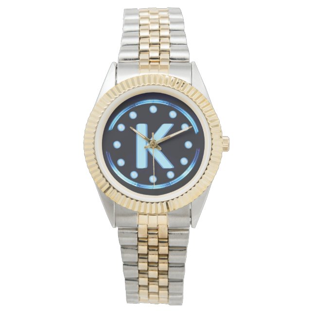 Neon Blue Monogrammed Armbandsur (Framsida)