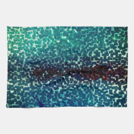 Neon blue mosaic stil över grovt hammat glas kökshandduk