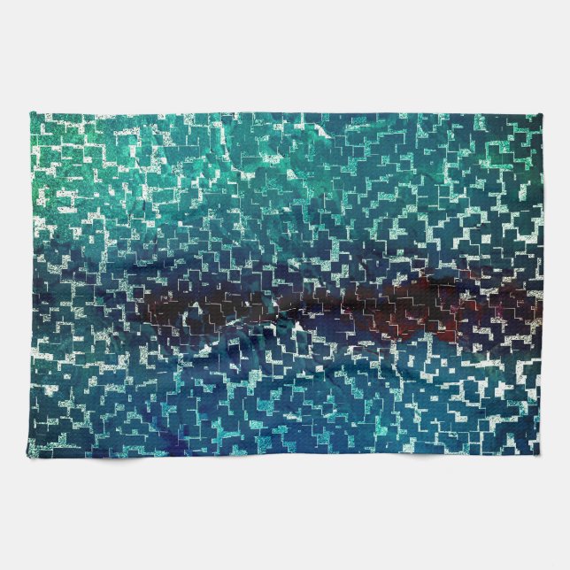 Neon blue mosaic stil över grovt hammat glas kökshandduk (Horisontell)