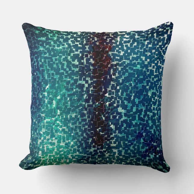 Neon blue mosaic stil över grovt hammat glas kudde (Framsida)