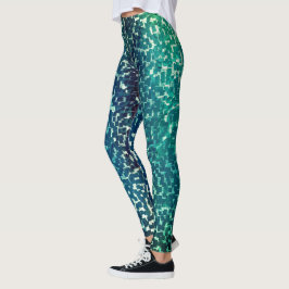 Neon blue mosaic stil över grovt hammat glas leggings