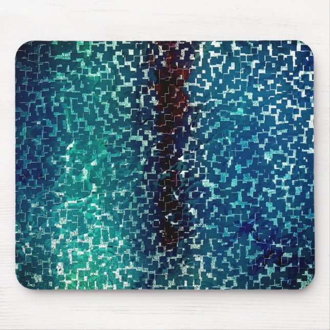 Neon blue mosaic stil över grovt hammat glas musmatta (Framsidan)