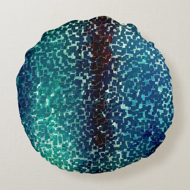 Neon blue mosaic stil över grovt hammat glas rund kudde (Baksidan)