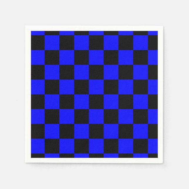 Neon Blue- och Black Checkerboard-Vintage Pappersservett (Framsidan)