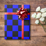 Neon Blue- och Black Checkerboard-Vintage Presentpapper<br><div class="desc">Inaktivering av Vintagen Neon Blue och Black Checkerboard Papper</div>
