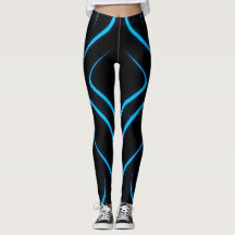 Neon Blue- och Black Leggings med Futuristiska Pat