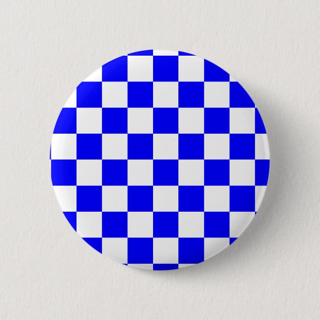 Neon Blue- och White Checkerboard-Vintage Knapp (Framsida)