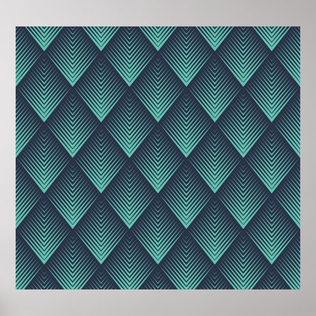 Neon Blue Op-Art Chevron. Poster (Framsidan)