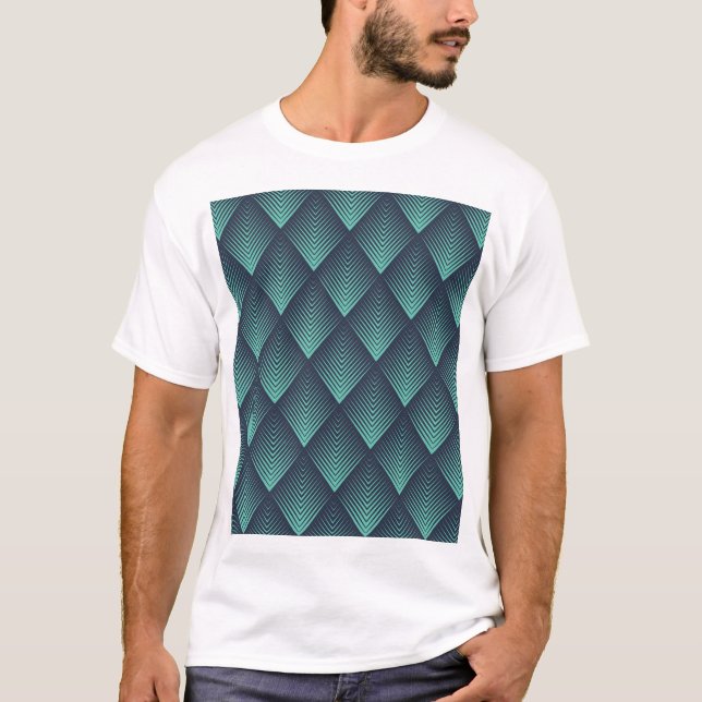 Neon Blue Op-Art Chevron. T Shirt (Framsida)