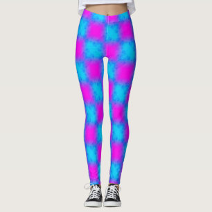 Neon Blue & Rosa Checkated Mönster Leggings