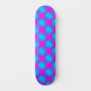 Neon Blue & Rosa Checkated Mönster Mini Skateboard Bräda 18,5 Cm